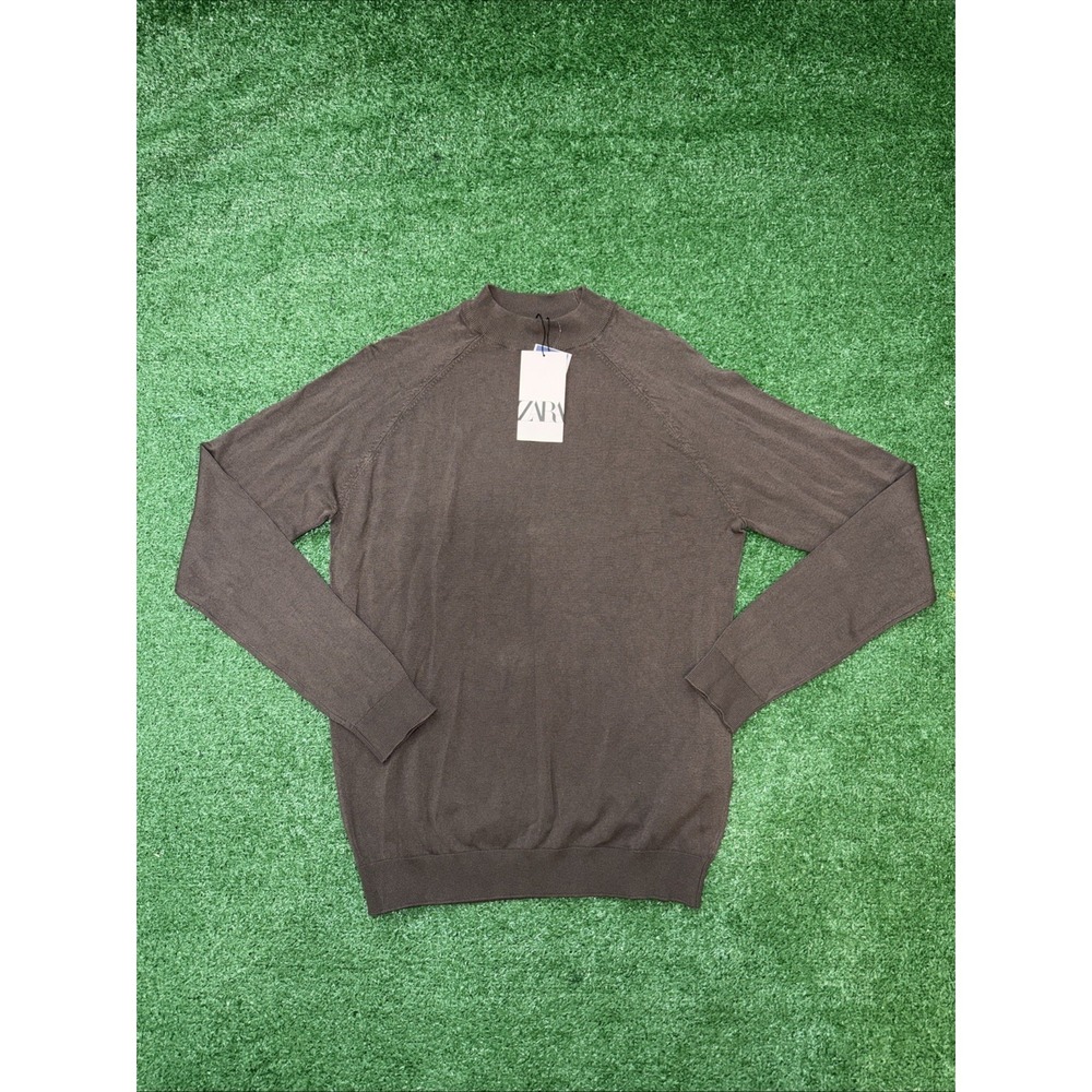 ZARA Mens Brown Mock Neck Sweater Medium Lightweight Knit NWT